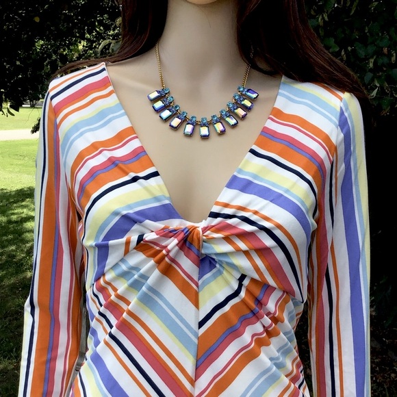 RETRO CHEVRON PATERN KNOTTED CHEST STRETCH DRESS - Picture 7 of 8